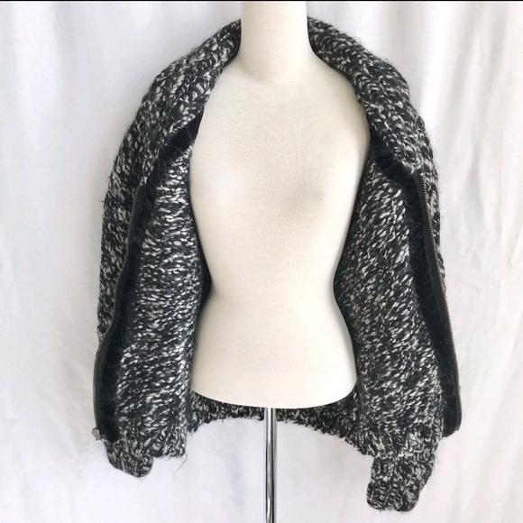 Club Monaco Women’s Wool Black White Thick Knit Zip Up Cardigan/jacket Medium - Picture 3 of 12